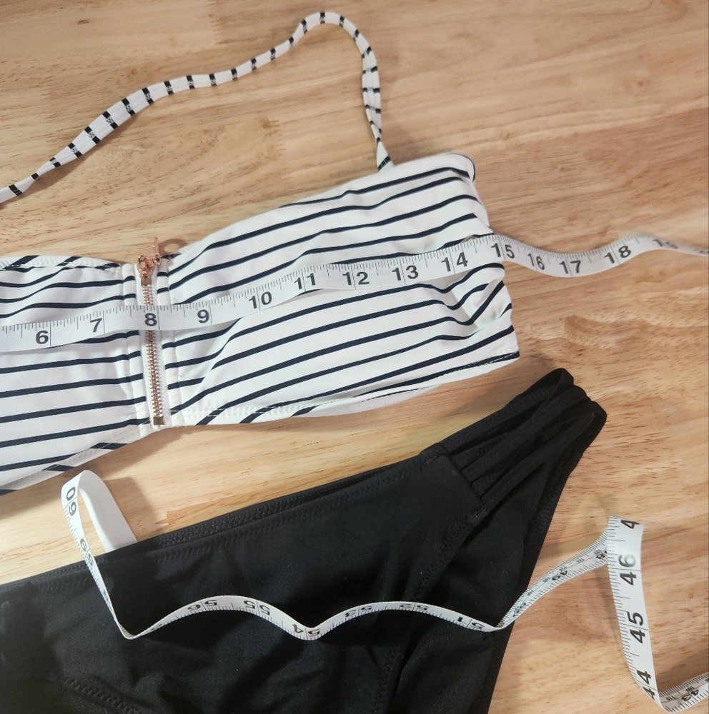 Black and White Bikini with Striped Top‎ (size 10) and Solid Bottons (size M) - Picture 7 of 9